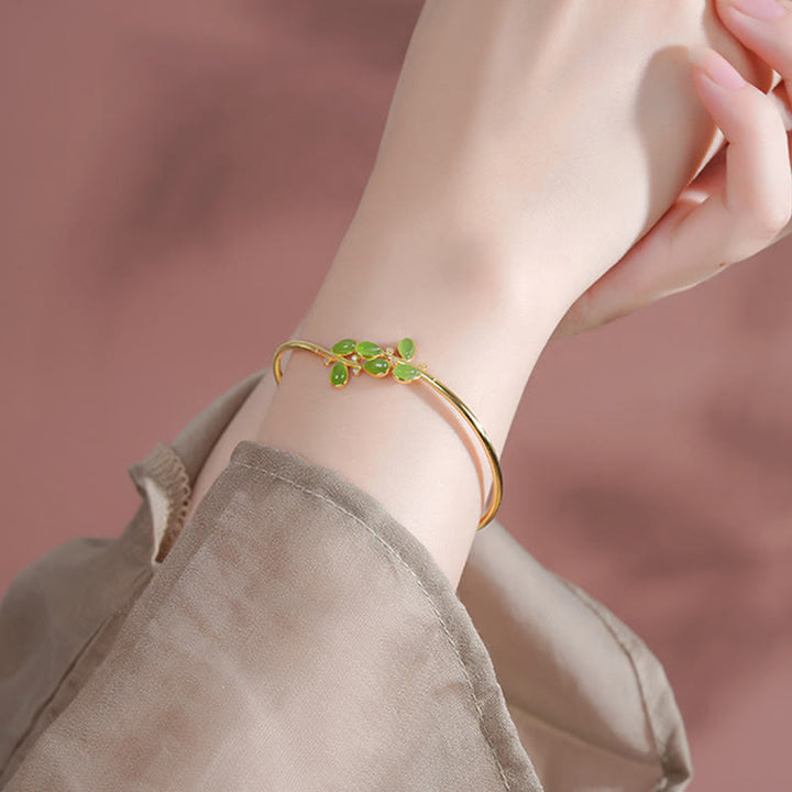 Pulsera protectora de jaspe verde con hojas grabadas y Buddha Stones en plata de ley 925 - image 5