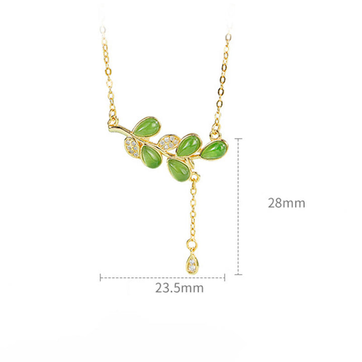 Collar con colgante de protección de jaspe verde, plata de ley 925 con diseño de hojas y borla de Buddha Stones. - image 4