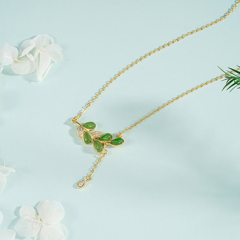 Pulsera protectora de jaspe verde con hojas grabadas y Buddha Stones en plata de ley 925 - Collar de plata de ley 925 - image 8