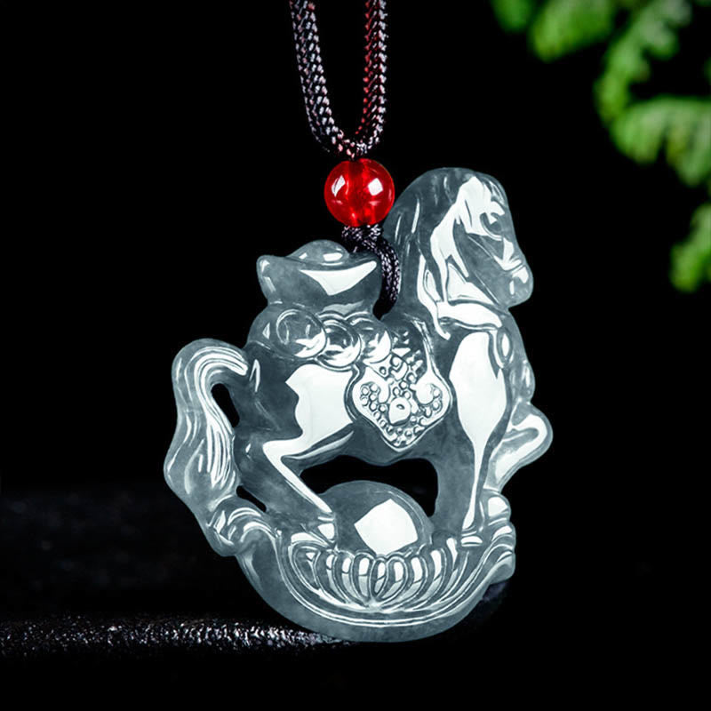 Collar con colgante de cuerda de lingote de jade del Año del Caballo con Buddha Stones , suerte y prosperidad - image 1