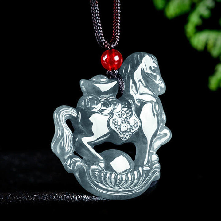 Collar con colgante de cuerda de lingote de jade del Año del Caballo con Buddha Stones , suerte y prosperidad - image 1