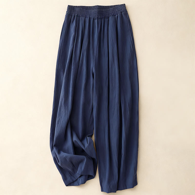 Pantalones tipo harem de algodón de color liso para mujer, con cintura elástica, largo 7-8, con bolsillos, Buddha Stones Commute. - Azul pizarra oscuro - US8-10，UK/AU12-14，EU40-42 (2XL) - image 0