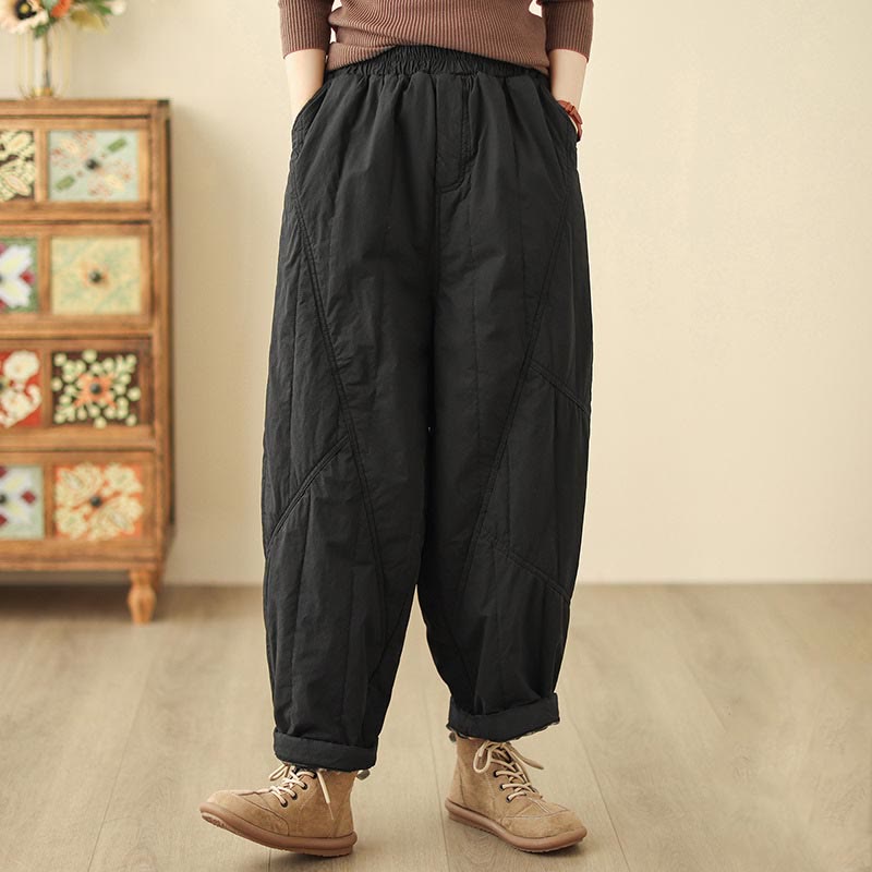 Pantalones tipo harem térmicos de cintura alta con cintura elástica y bolsillos para mujer, con estampado de Buddha Stones. - Negro - US8-10，UK/AU12-14，EU40-42 (2XL) - image 5