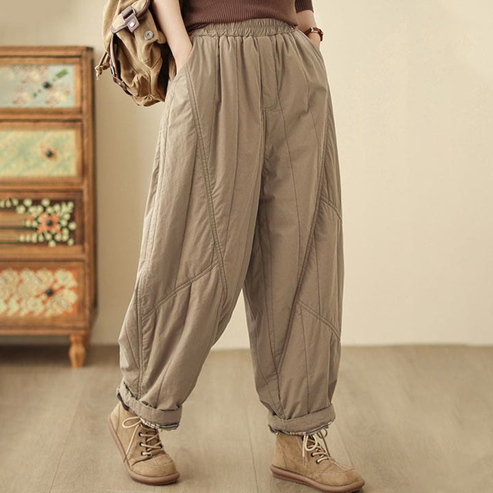 Pantalones tipo harem térmicos de cintura alta con cintura elástica y bolsillos para mujer, con estampado de Buddha Stones. - image 3