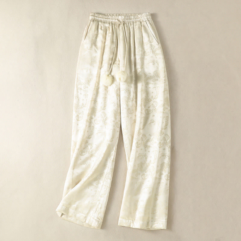 Pantalón térmico de pierna ancha para mujer, de talle alto, con diseño de jacquard de Buddha Stones y bolsillos. - Beige - US8-10，UK/AU12-14，EU40-42 (2XL) - image 0