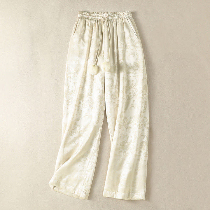 Pantalón térmico de pierna ancha para mujer, de talle alto, con diseño de jacquard de Buddha Stones y bolsillos. - Beige - US8-10，UK/AU12-14，EU40-42 (2XL) - image 0