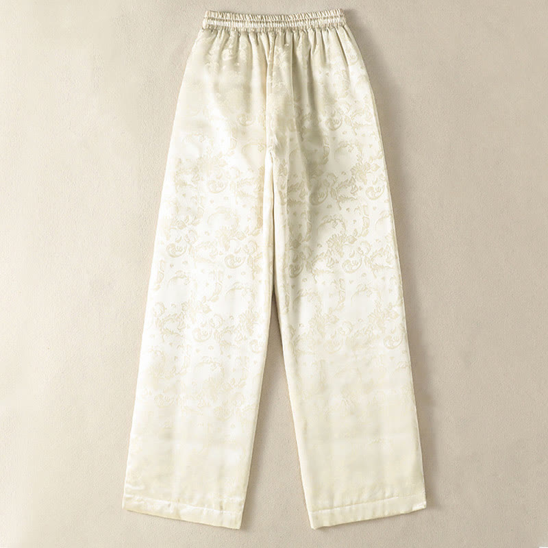 Pantalón térmico de pierna ancha para mujer, de talle alto, con diseño de jacquard de Buddha Stones y bolsillos. - image 1