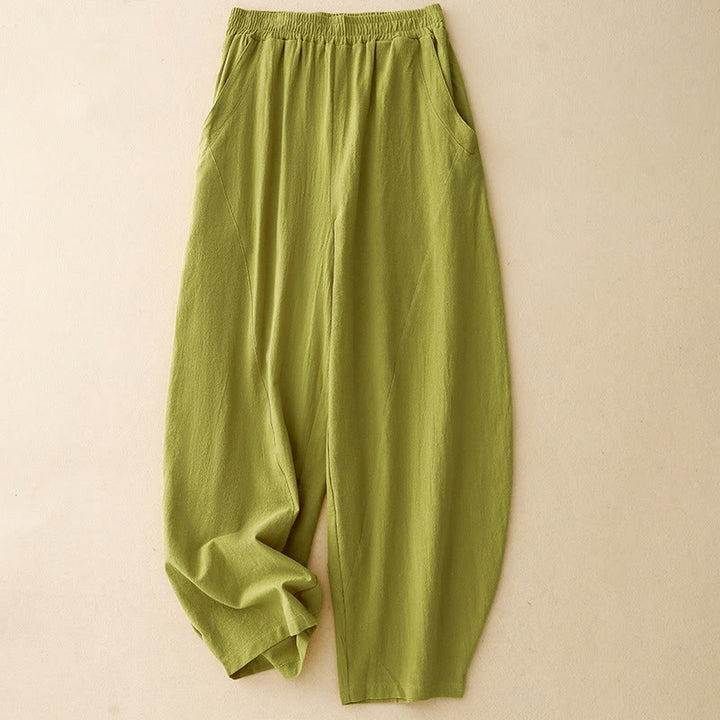 Pantalones de pierna ancha para mujer con bolsillos, estampado patchwork de colores lisos y estampado de Buddha Stones. - Verde amarillento - US8-10，UK/AU12-14，EU40-42 (2XL) - image 7