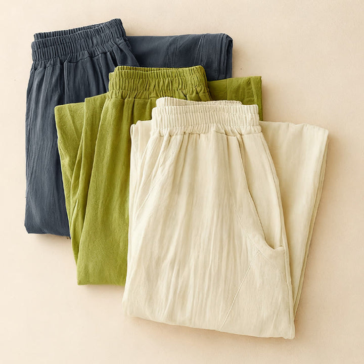 Pantalones de pierna ancha para mujer con bolsillos, estampado patchwork de colores lisos y estampado de Buddha Stones. - image 14