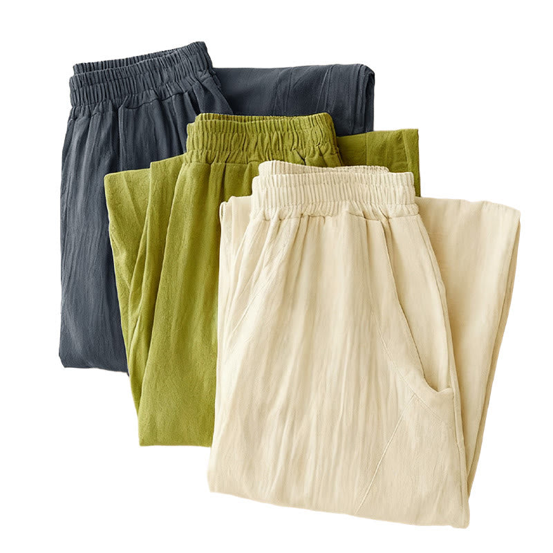 Pantalones de pierna ancha para mujer con bolsillos, estampado patchwork de colores lisos y estampado de Buddha Stones. - image 16