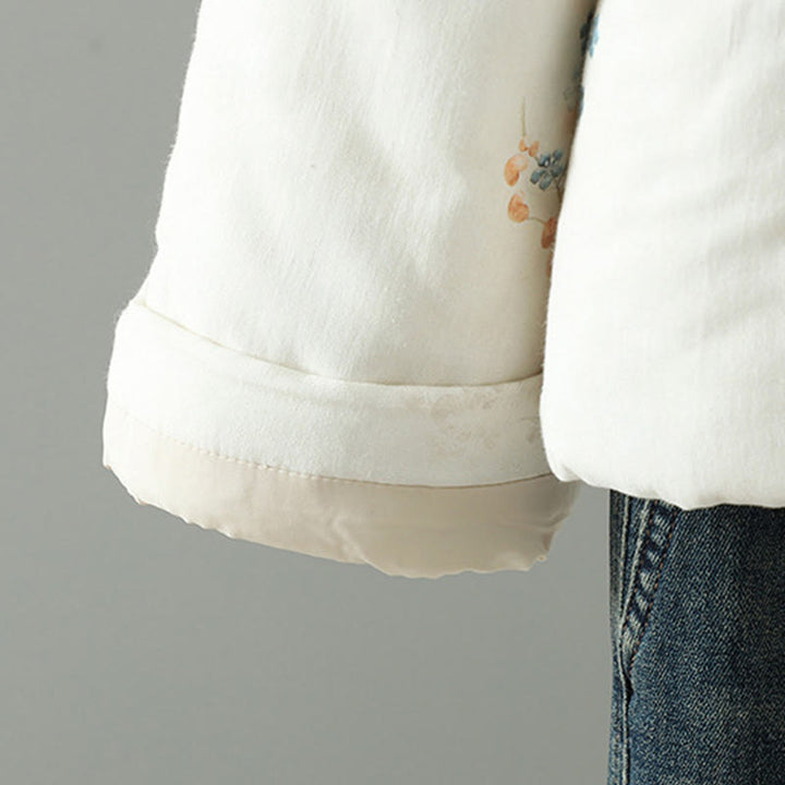 Chaqueta térmica de manga larga para mujer Buddha Stones con diseño de botón de rana y flor azul - image 5