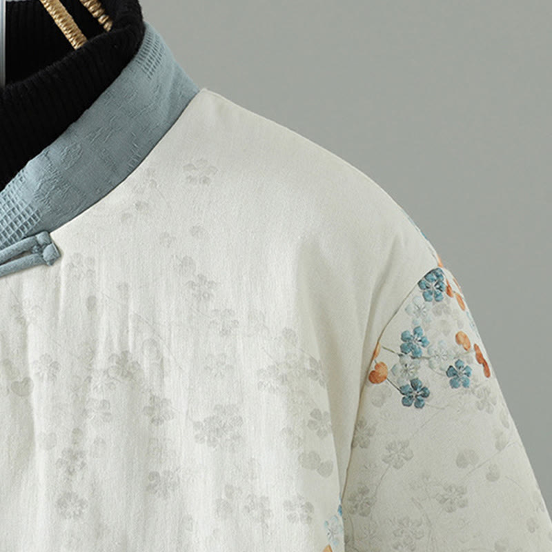 Chaqueta térmica de manga larga para mujer Buddha Stones con diseño de botón de rana y flor azul - image 4