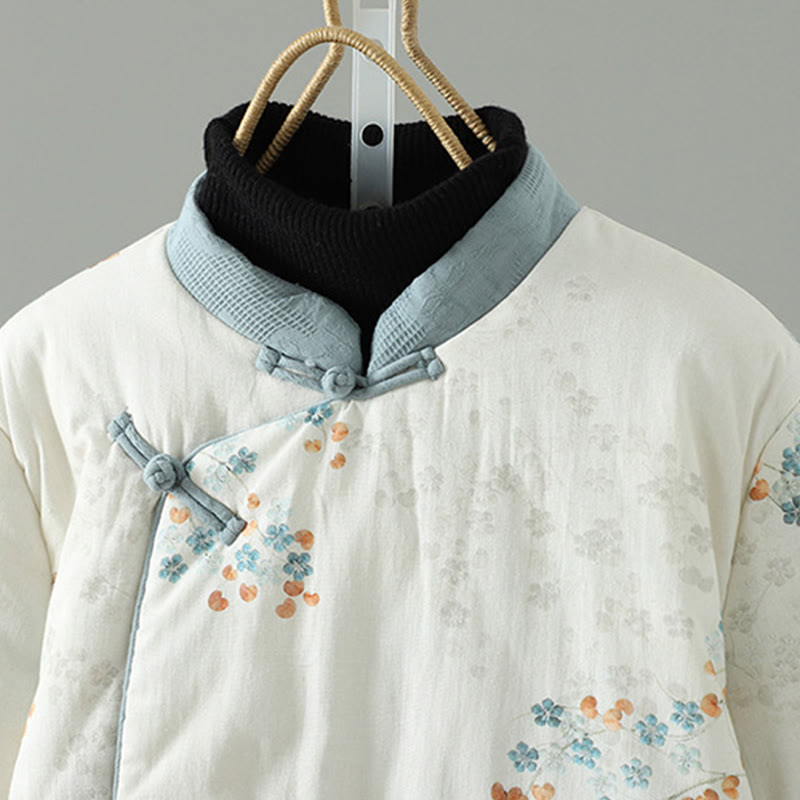 Chaqueta térmica de manga larga para mujer Buddha Stones con diseño de botón de rana y flor azul - image 2