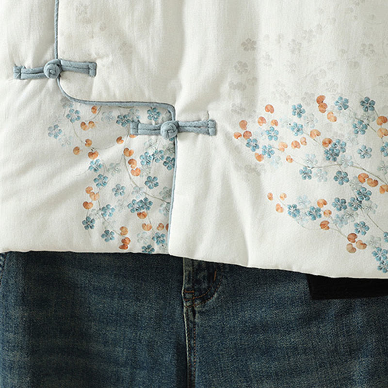 Chaqueta térmica de manga larga para mujer Buddha Stones con diseño de botón de rana y flor azul - image 8