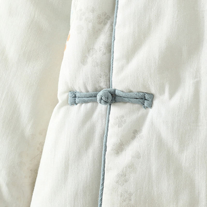 Chaqueta térmica de manga larga para mujer Buddha Stones con diseño de botón de rana y flor azul - image 7