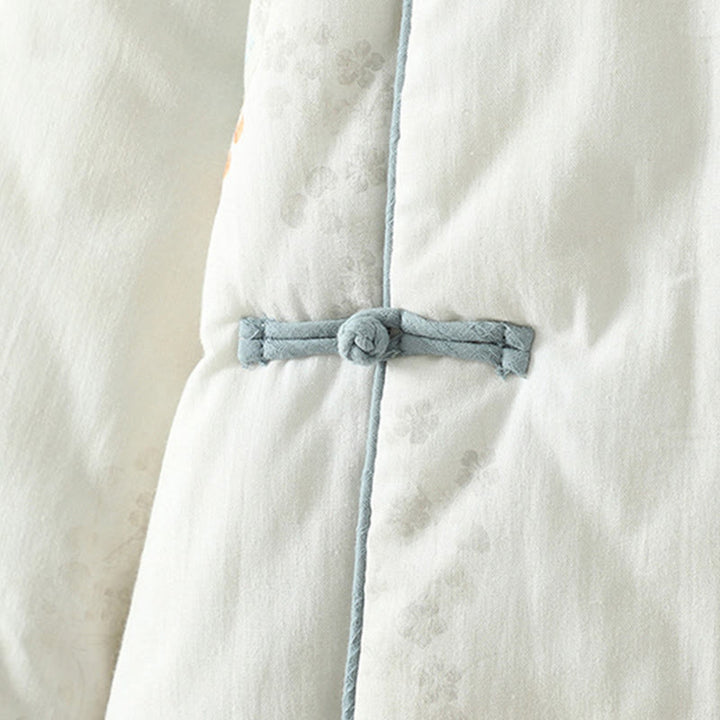 Chaqueta térmica de manga larga para mujer Buddha Stones con diseño de botón de rana y flor azul - image 7