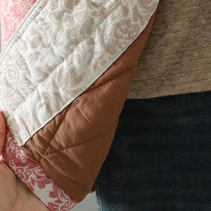 Chaqueta térmica de manga larga con diseño de peonías y botones de rana para mujer de Buddha Stones, con bolsillos - image 7