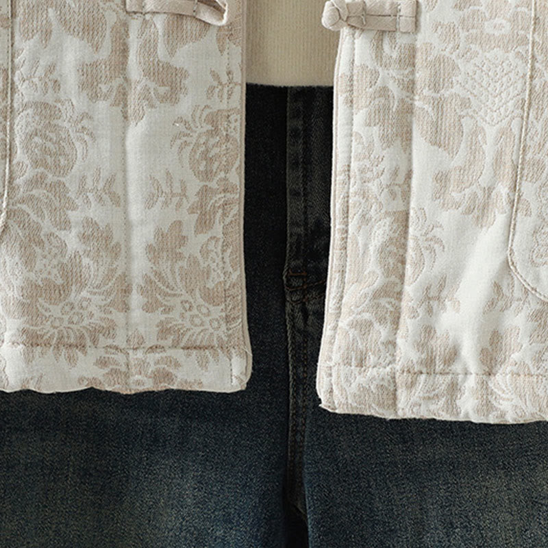 Chaqueta térmica de manga larga con diseño de peonías y botones de rana para mujer de Buddha Stones, con bolsillos - image 19
