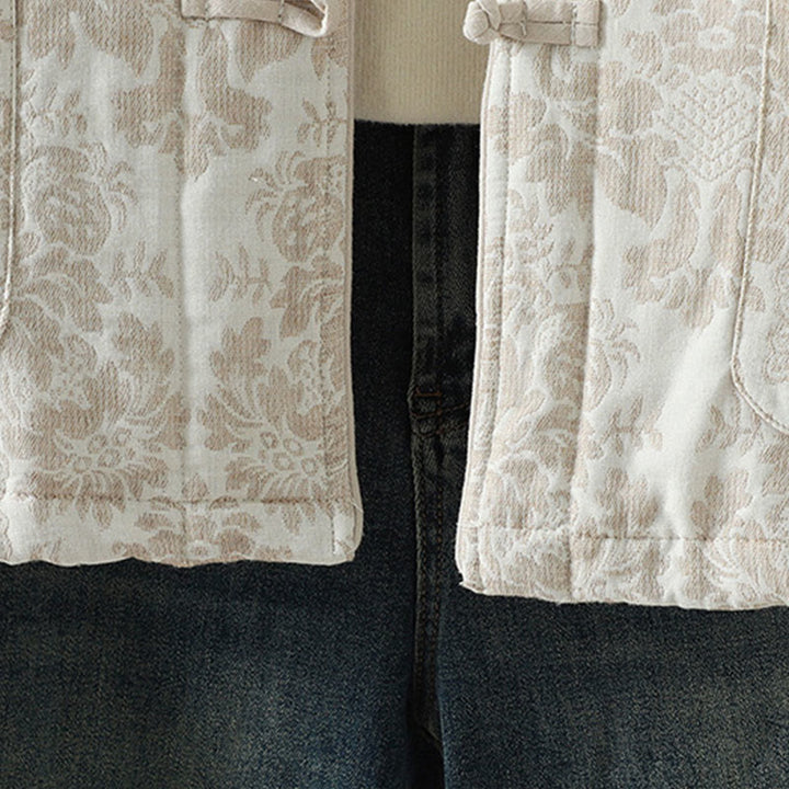 Chaqueta térmica de manga larga con diseño de peonías y botones de rana para mujer de Buddha Stones, con bolsillos - image 19