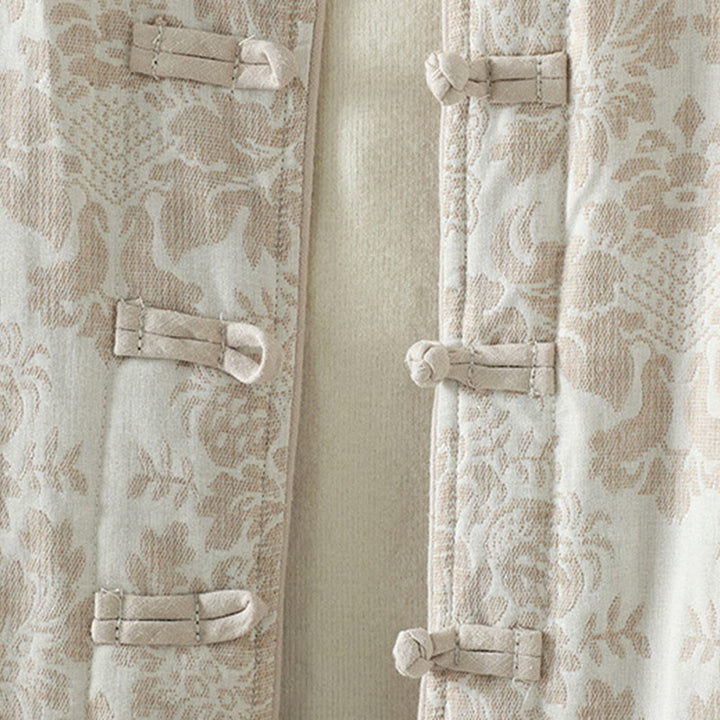 Chaqueta térmica de manga larga con diseño de peonías y botones de rana para mujer de Buddha Stones, con bolsillos - image 18