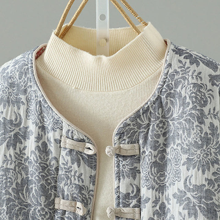 Chaqueta térmica de manga larga con diseño de peonías y botones de rana para mujer de Buddha Stones, con bolsillos - image 23