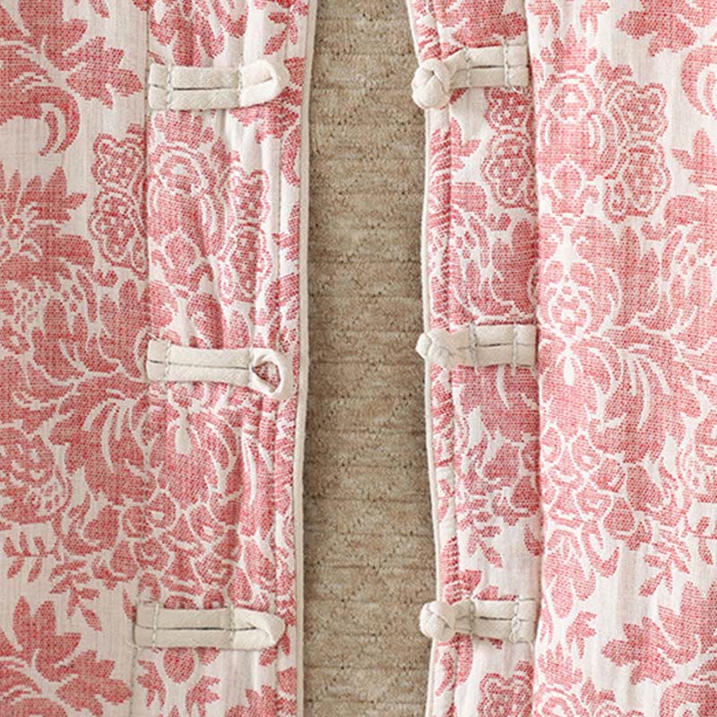 Chaqueta térmica de manga larga con diseño de peonías y botones de rana para mujer de Buddha Stones, con bolsillos - image 6