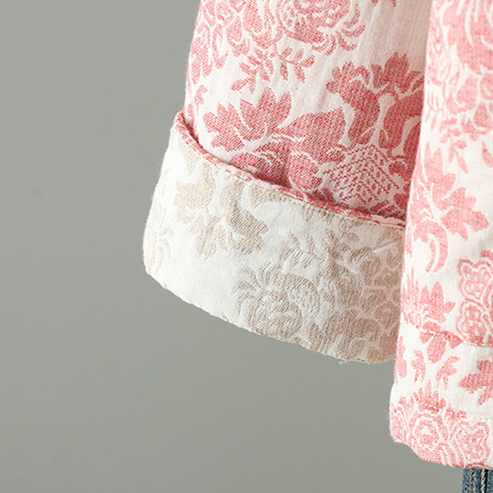 Chaqueta térmica de manga larga con diseño de peonías y botones de rana para mujer de Buddha Stones, con bolsillos - image 9