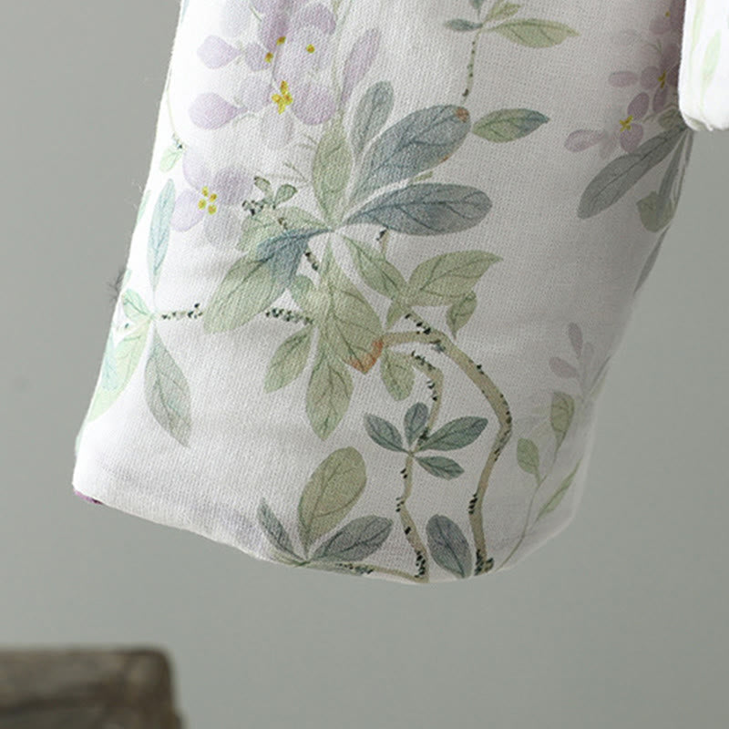 Chaqueta térmica de manga larga para mujer Buddha Stones, diseño de hojas y flores moradas con botones de rana - image 7