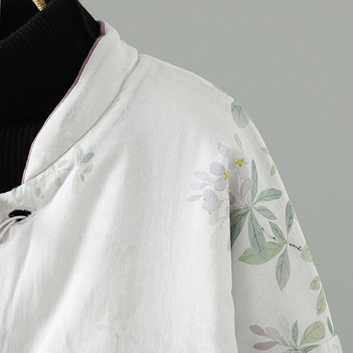 Chaqueta térmica de manga larga para mujer Buddha Stones, diseño de hojas y flores moradas con botones de rana - image 4