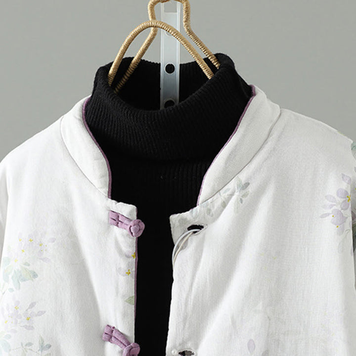 Chaqueta térmica de manga larga para mujer Buddha Stones, diseño de hojas y flores moradas con botones de rana - image 2