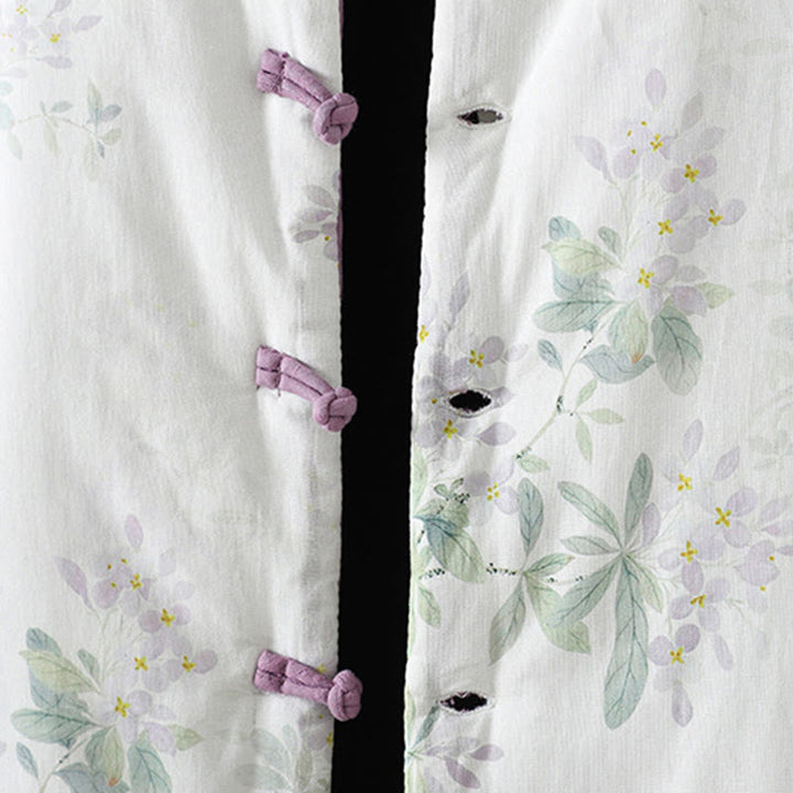 Chaqueta térmica de manga larga para mujer Buddha Stones, diseño de hojas y flores moradas con botones de rana - image 6