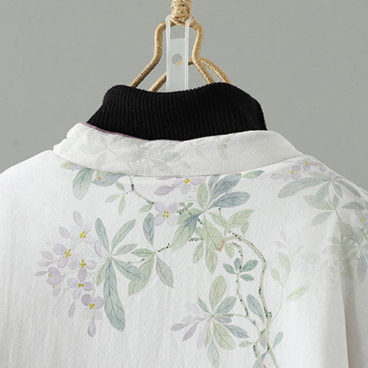 Chaqueta térmica de manga larga para mujer Buddha Stones, diseño de hojas y flores moradas con botones de rana - image 3