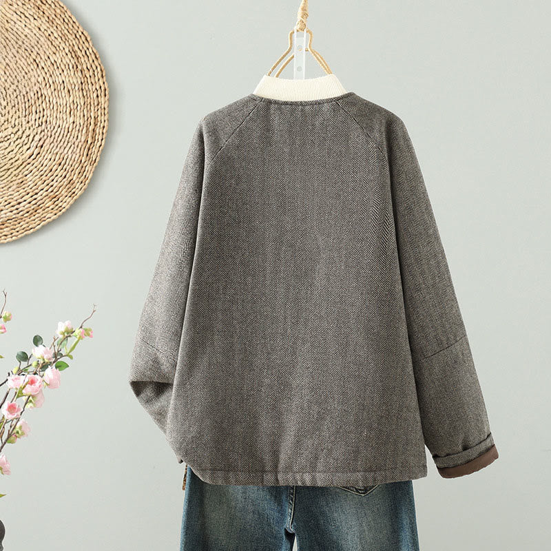 Chaqueta térmica de manga larga con botones marrones y bolsillos para mujer de Buddha Stones - image 1