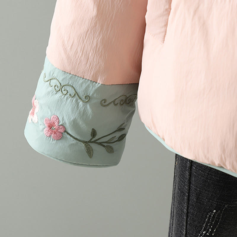 Chaqueta térmica de manga larga para mujer con bolsillos, bordado de flores de durazno y piedras de Buddha Stones. - image 8