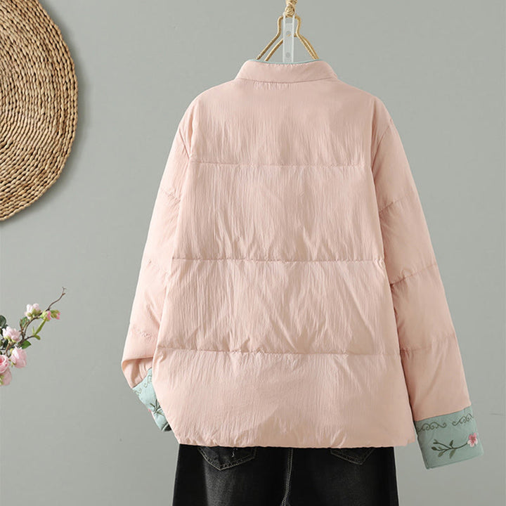 Chaqueta térmica de manga larga para mujer con bolsillos, bordado de flores de durazno y piedras de Buddha Stones. - image 2