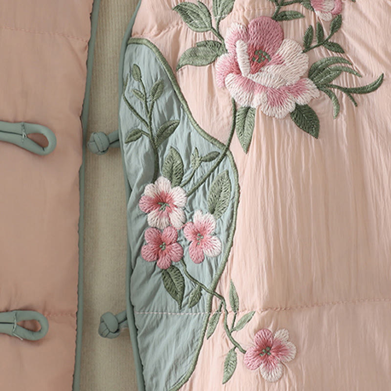 Chaqueta térmica de manga larga para mujer con bolsillos, bordado de flores de durazno y piedras de Buddha Stones. - image 6