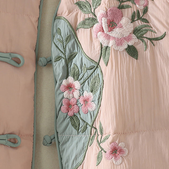 Chaqueta térmica de manga larga para mujer con bolsillos, bordado de flores de durazno y piedras de Buddha Stones. - image 6