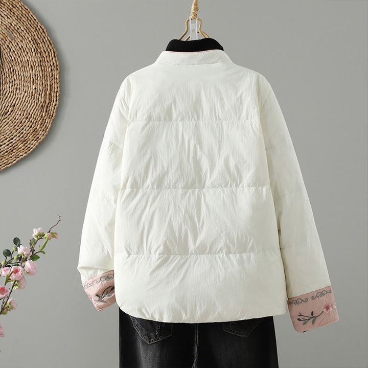 Chaqueta térmica de manga larga para mujer con bolsillos, bordado de flores de durazno y piedras de Buddha Stones. - image 16