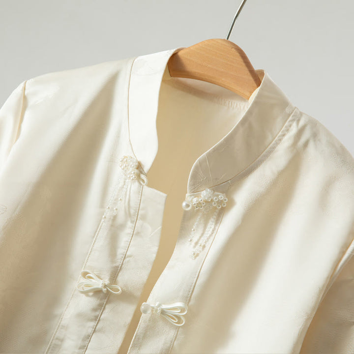 Chaqueta de manga larga para mujer con bordado de flores otoñales y Buddha Stones , diseño de botones de rana - image 2