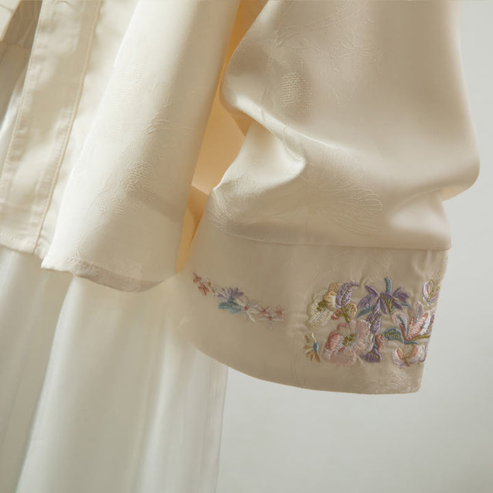 Chaqueta de manga larga para mujer con bordado de flores otoñales y Buddha Stones , diseño de botones de rana - image 8