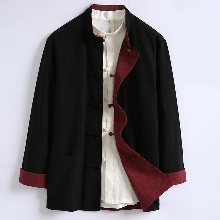 Chaqueta reversible de manga larga para hombre con botones de rana, estilo chino, con Buddha Stones de primavera. - Negro - US/UK/AU46, EU56 (5XL) - image 3