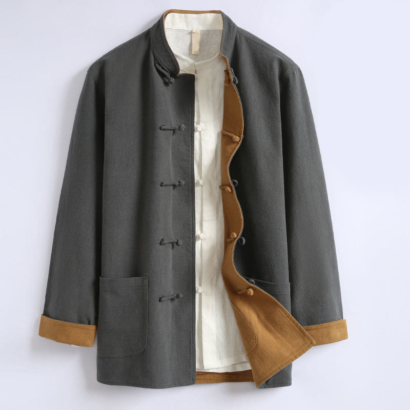 Chaqueta reversible de manga larga para hombre con botones de rana, estilo chino, con Buddha Stones de primavera. - Gris - US/UK/AU46, EU56 (5XL) - image 0