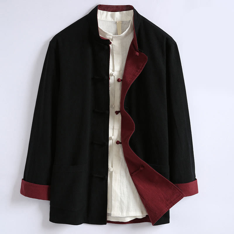 Chaqueta reversible de manga larga para hombre con botones de rana, estilo chino, con Buddha Stones de primavera. - Negro - US/UK/AU44, UE54 (5XL) - image 3