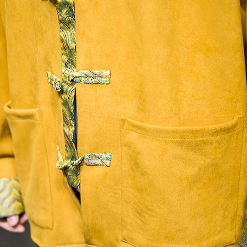 Chaqueta de ante y algodón para hombre con mangas largas, bolsillos y estampado de olas otoñales con Buddha Stones. - image 12