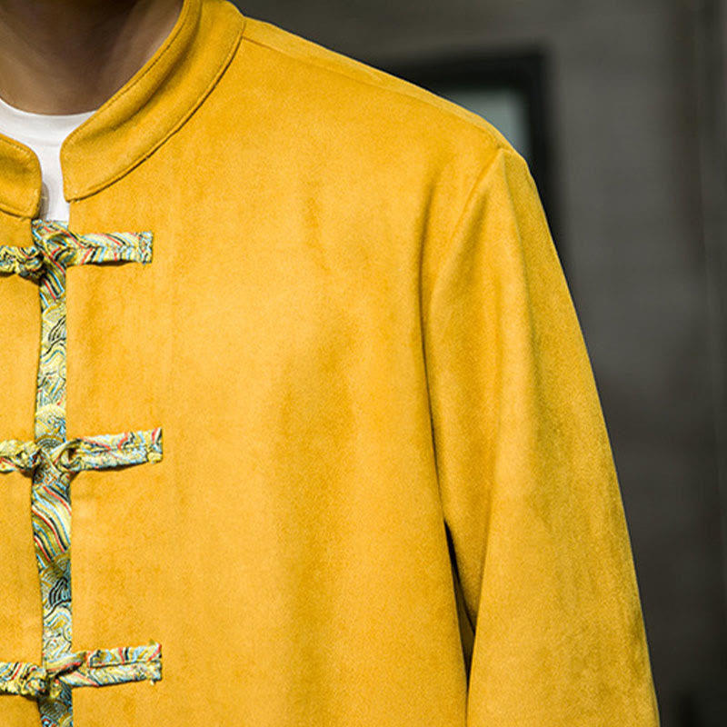 Chaqueta de ante y algodón para hombre con mangas largas, bolsillos y estampado de olas otoñales con Buddha Stones. - image 11