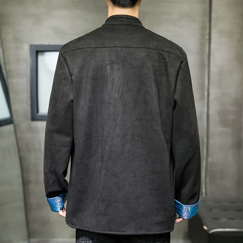 Chaqueta de ante y algodón para hombre con mangas largas, bolsillos y estampado de olas otoñales con Buddha Stones. - image 18