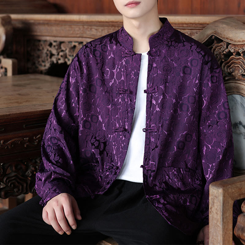 Chaqueta de manga larga para hombre con bolsillos, jacquard de hojas y flores otoñales con Buddha Stones y piedras. - Púrpura - US/UK/AU46, EU56 (5XL) - image 18