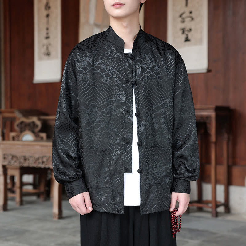 Chaqueta de manga larga para hombre con bolsillos, jacquard de hojas y flores otoñales con Buddha Stones y piedras. - Negro - US/UK/AU46, EU56 (5XL) - image 13