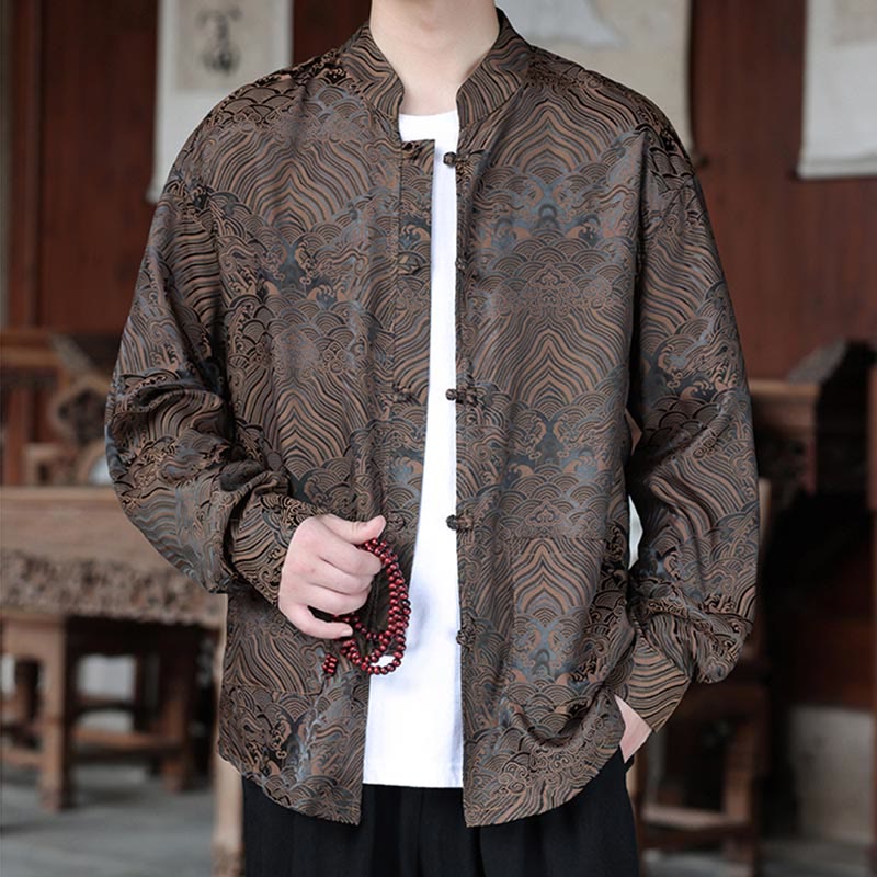Chaqueta de manga larga para hombre con bolsillos, jacquard de hojas y flores otoñales con Buddha Stones y piedras. - Broncearse - US/UK/AU46, EU56 (5XL) - image 0