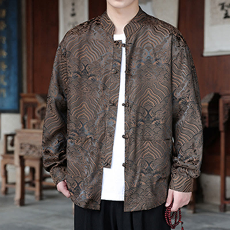 Chaqueta de manga larga para hombre con bolsillos, jacquard de hojas y flores otoñales con Buddha Stones y piedras. - image 2